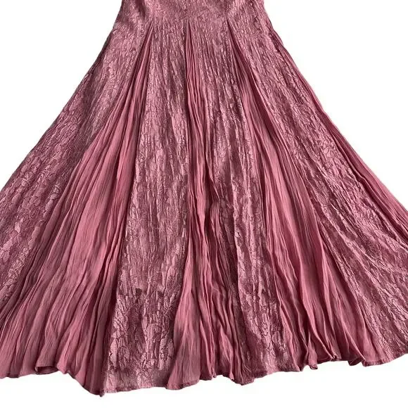 Together! VTG Lace Crinkle Rayon Overlay Layered Short Sleeve Rose Maxi Dress 10
